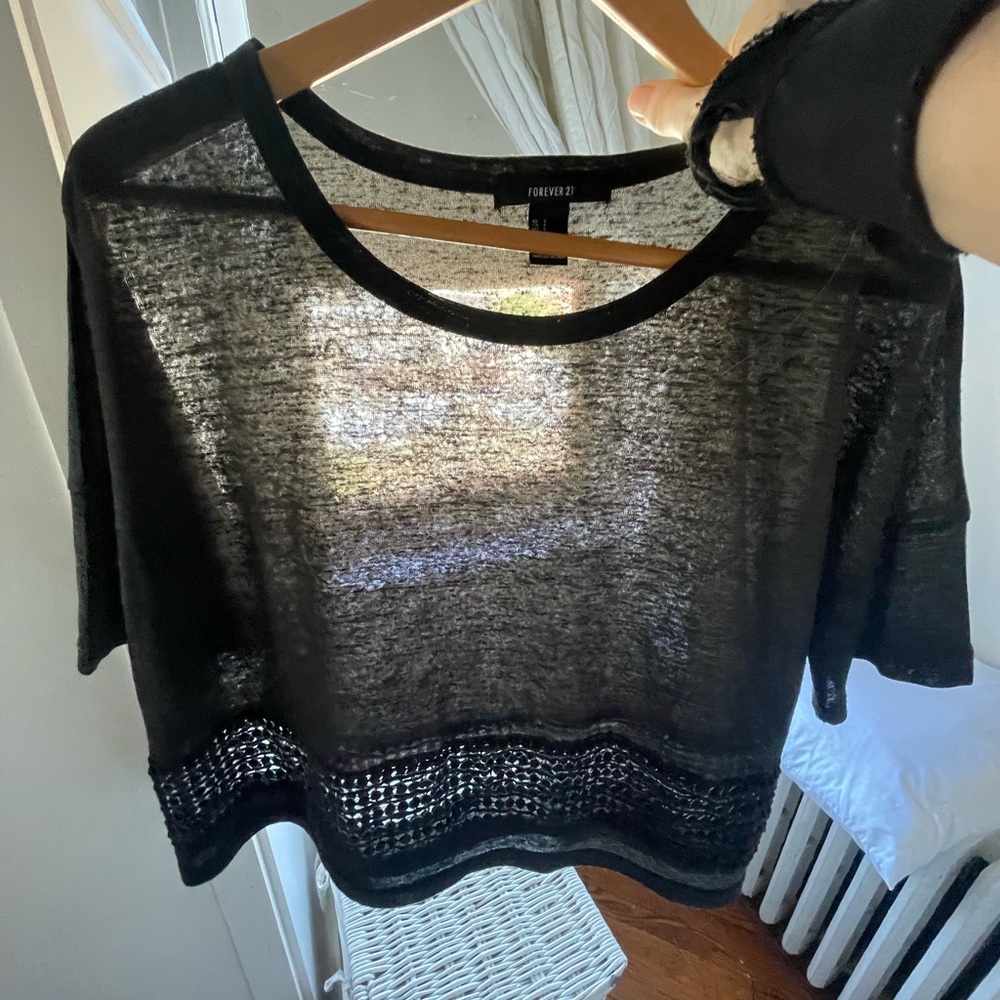 Forever 21 Black Sheer Cropped Short Sleeve Top